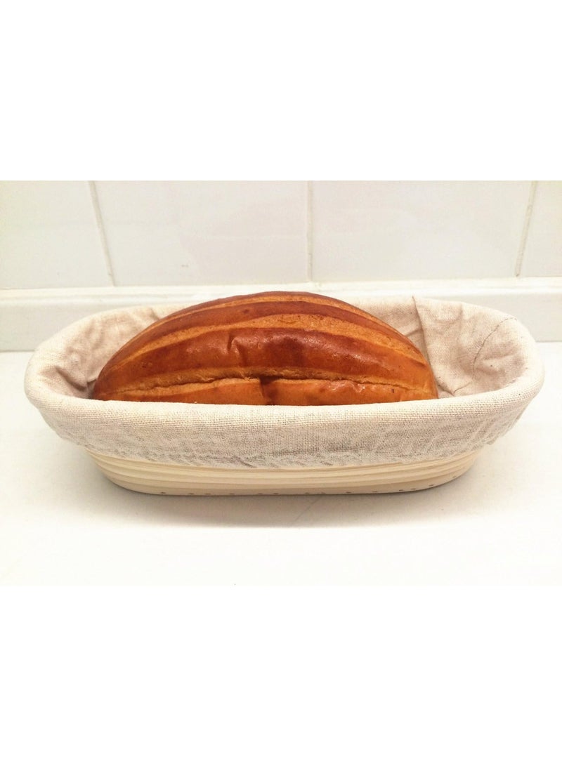 25cm Oval Long Banneton Brotform Bread Dough Proofing Rising Rattan Basket & Liner - Image 2